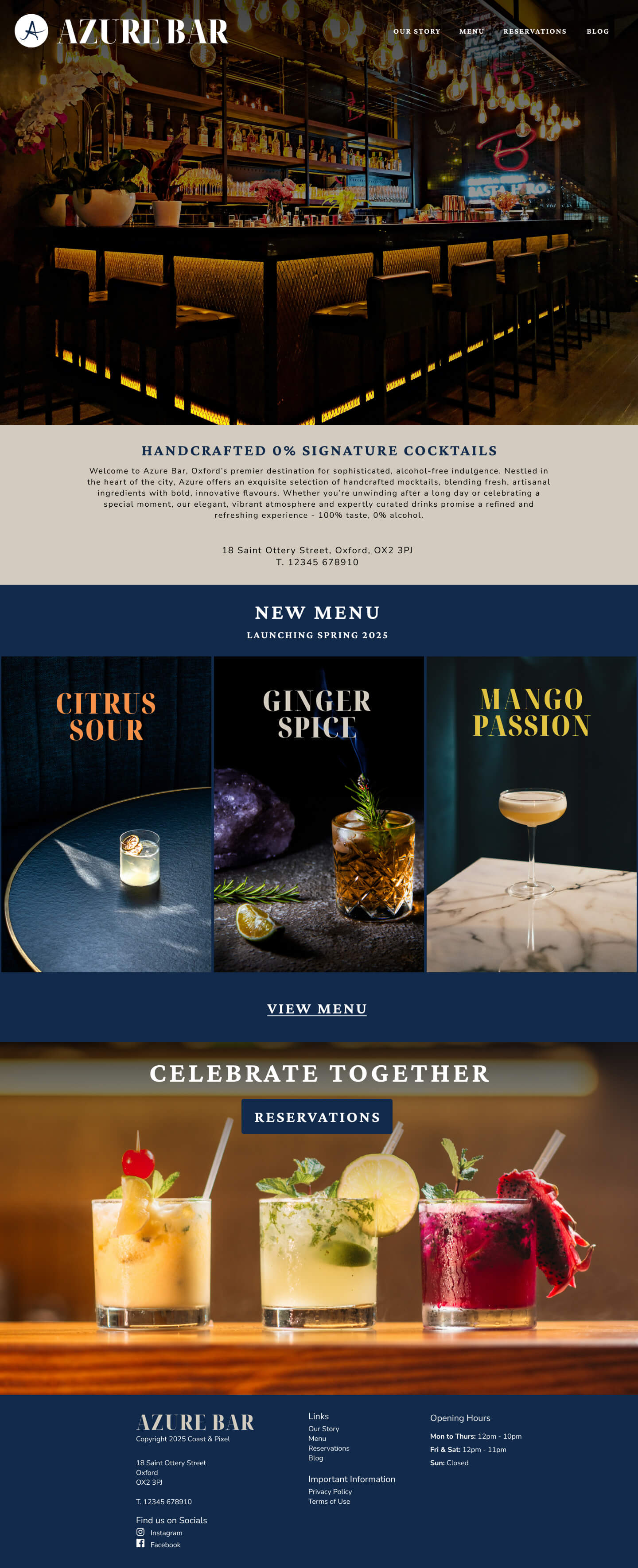 Responsive home page design for cocktail bar