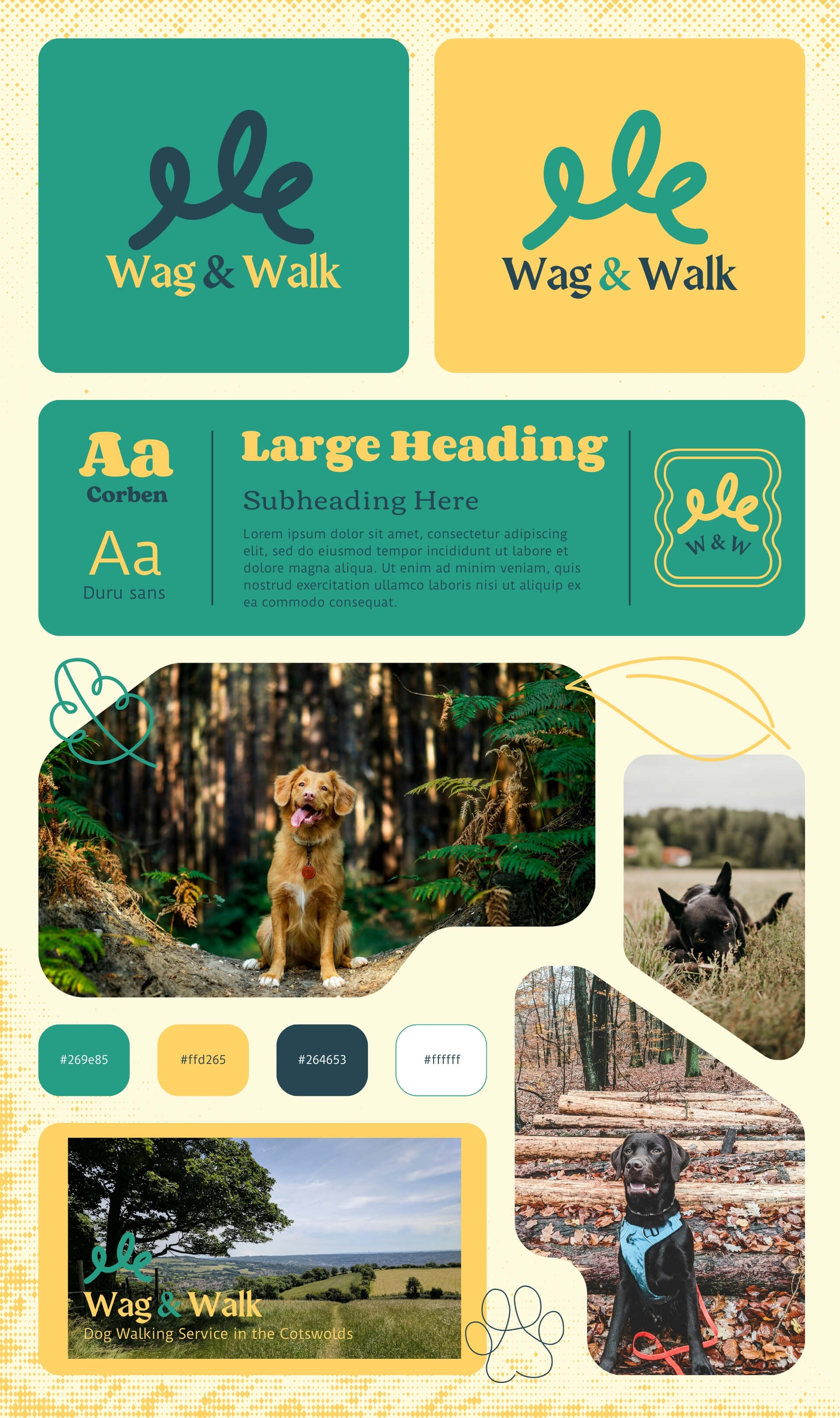 Playful branding kit for dog walking service